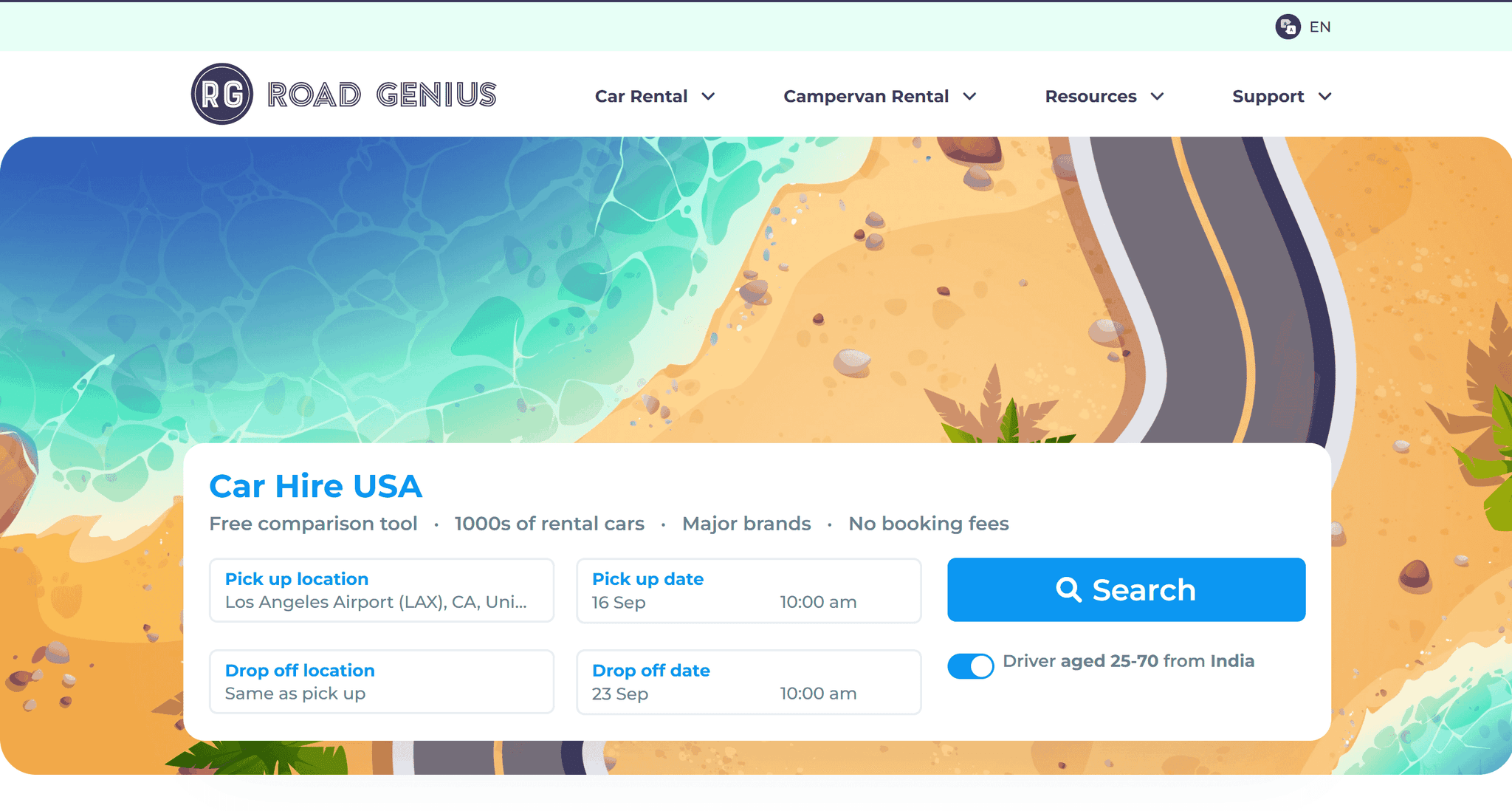 Car rental website example